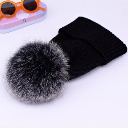 Chapeau d'hiver de luxe avec pompon en fourrure de renard, bonnet de haute qualité pour filles et femmes