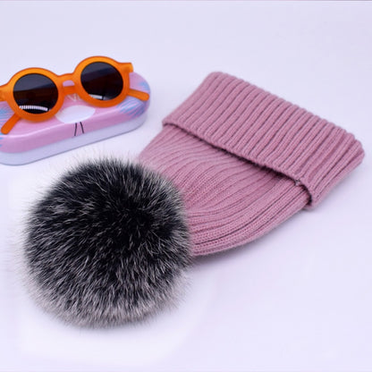 Chapeau d'hiver de luxe avec pompon en fourrure de renard, bonnet de haute qualité pour filles et femmes