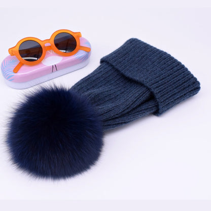 Chapeau d'hiver de luxe avec pompon en fourrure de renard, bonnet de haute qualité pour filles et femmes