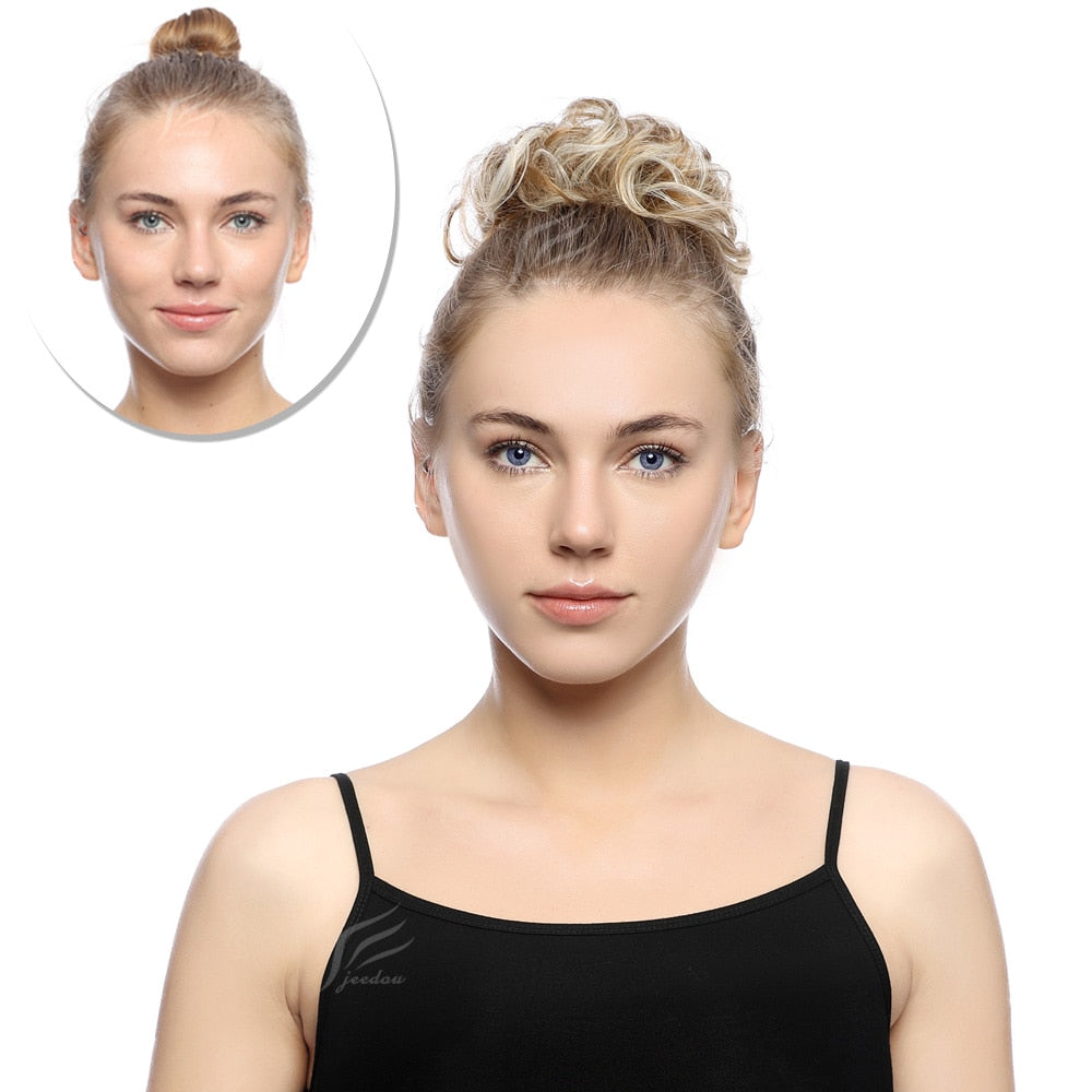 Postiche synthétique en forme de Chignon en désordre, Donut, corde élastique, bande en caoutchouc