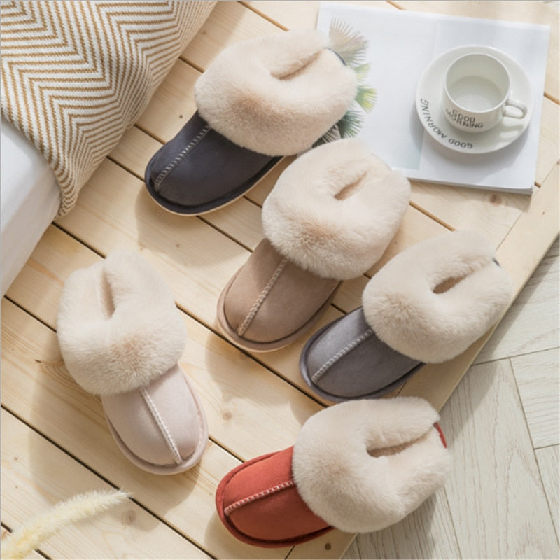 Pantoufles plates chaudes en peluche pour la maison, pantoufles d'hiver légères, douces et confortables