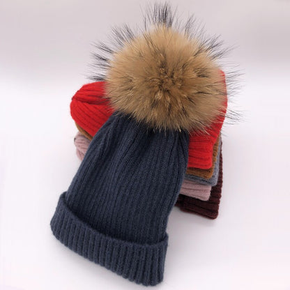 Chapeau d'hiver de luxe avec pompon en fourrure de renard, bonnet de haute qualité pour filles et femmes