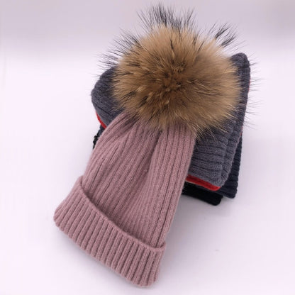 Chapeau d'hiver de luxe avec pompon en fourrure de renard, bonnet de haute qualité pour filles et femmes