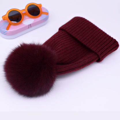 Chapeau d'hiver de luxe avec pompon en fourrure de renard, bonnet de haute qualité pour filles et femmes