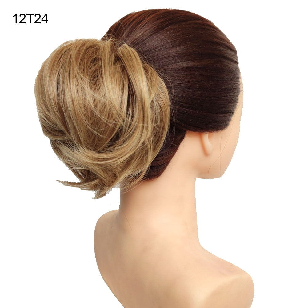 Postiche synthétique en forme de Chignon en désordre, Donut, corde élastique, bande en caoutchouc