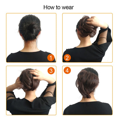 Postiche synthétique en forme de Chignon en désordre, Donut, corde élastique, bande en caoutchouc