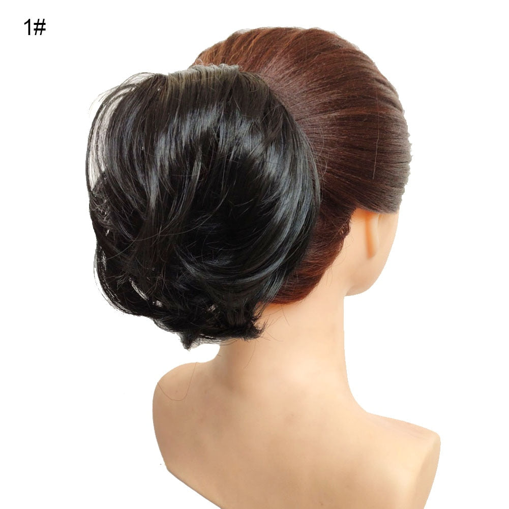 Postiche synthétique en forme de Chignon en désordre, Donut, corde élastique, bande en caoutchouc