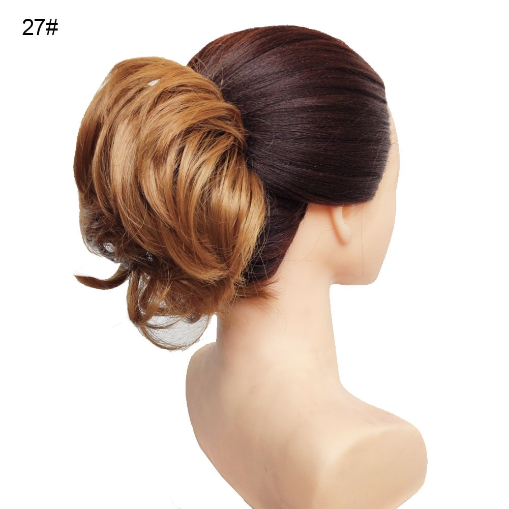 Postiche synthétique en forme de Chignon en désordre, Donut, corde élastique, bande en caoutchouc