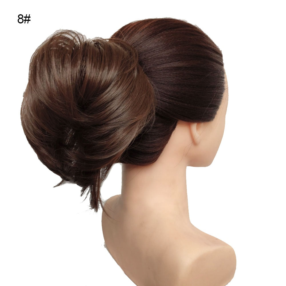 Postiche synthétique en forme de Chignon en désordre, Donut, corde élastique, bande en caoutchouc