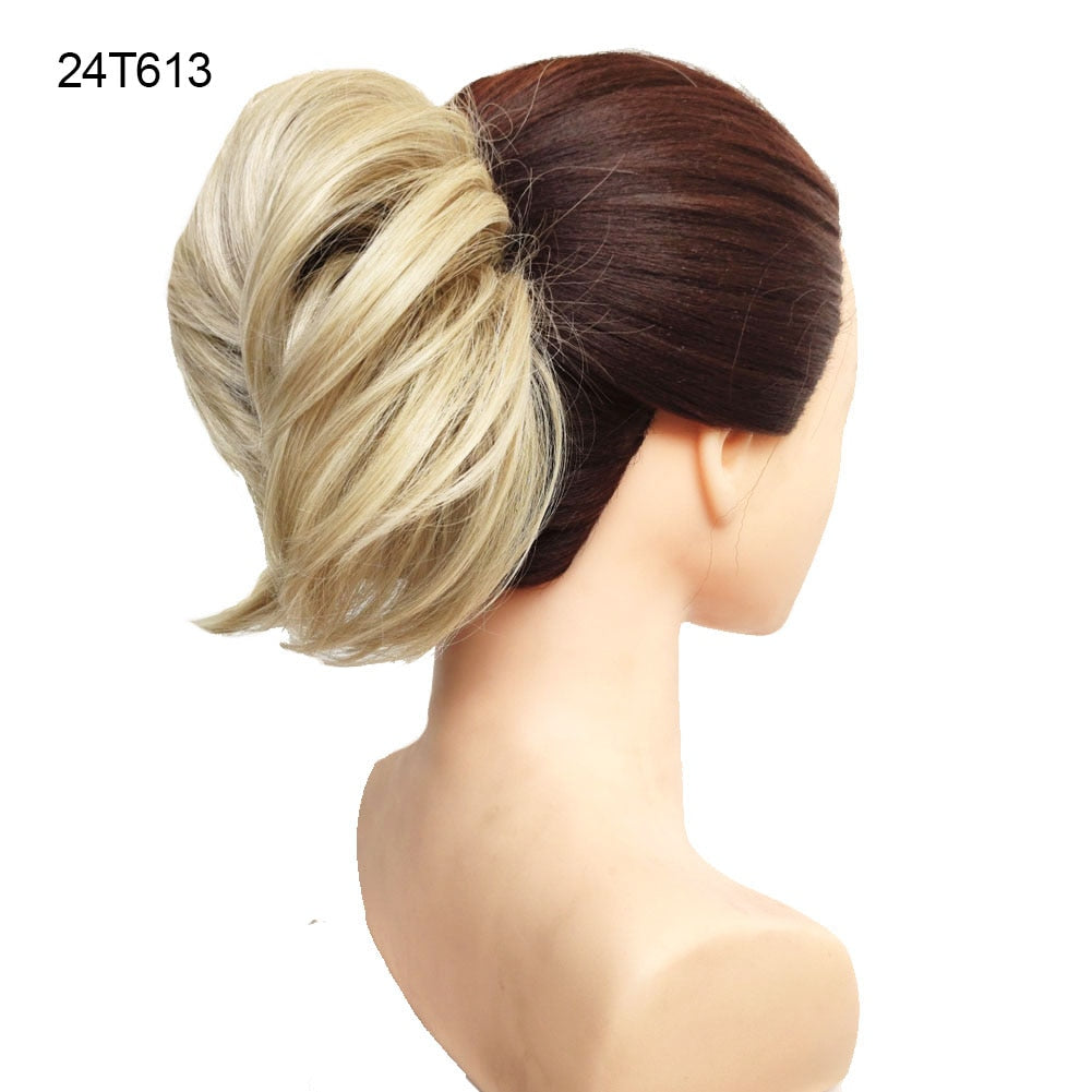 Postiche synthétique en forme de Chignon en désordre, Donut, corde élastique, bande en caoutchouc