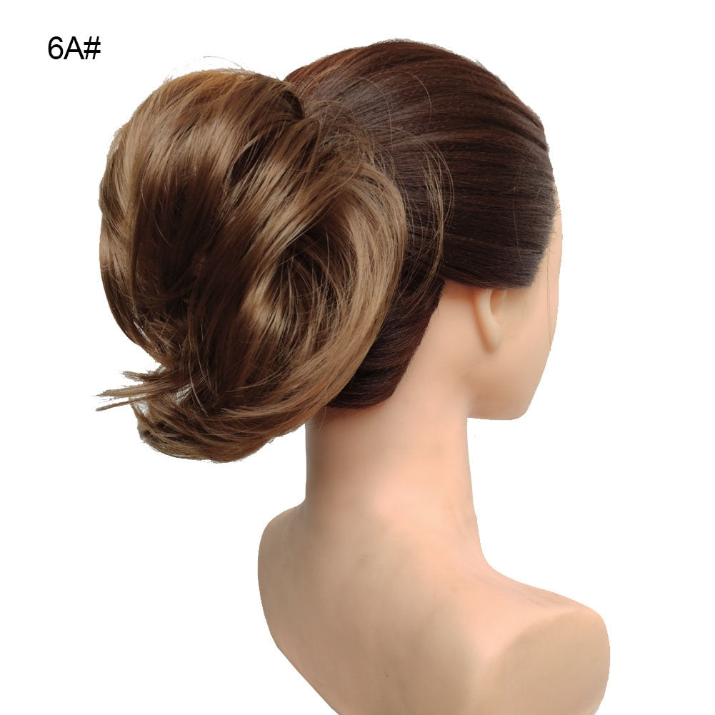 Postiche synthétique en forme de Chignon en désordre, Donut, corde élastique, bande en caoutchouc