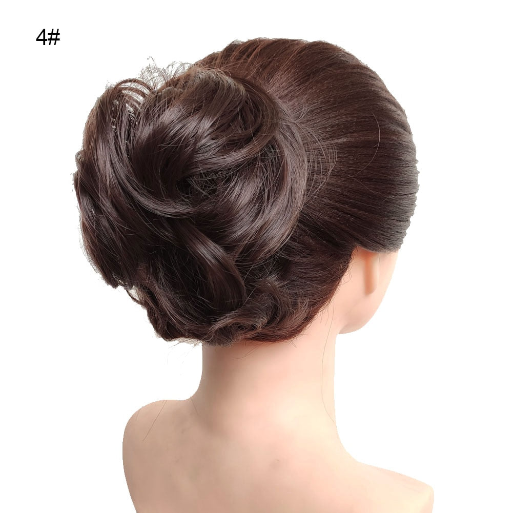 Postiche synthétique en forme de Chignon en désordre, Donut, corde élastique, bande en caoutchouc