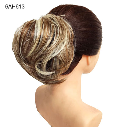 Postiche synthétique en forme de Chignon en désordre, Donut, corde élastique, bande en caoutchouc