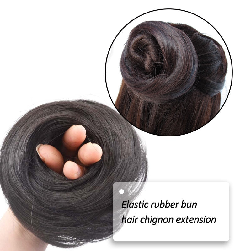 Postiche synthétique en forme de Chignon en désordre, Donut, corde élastique, bande en caoutchouc