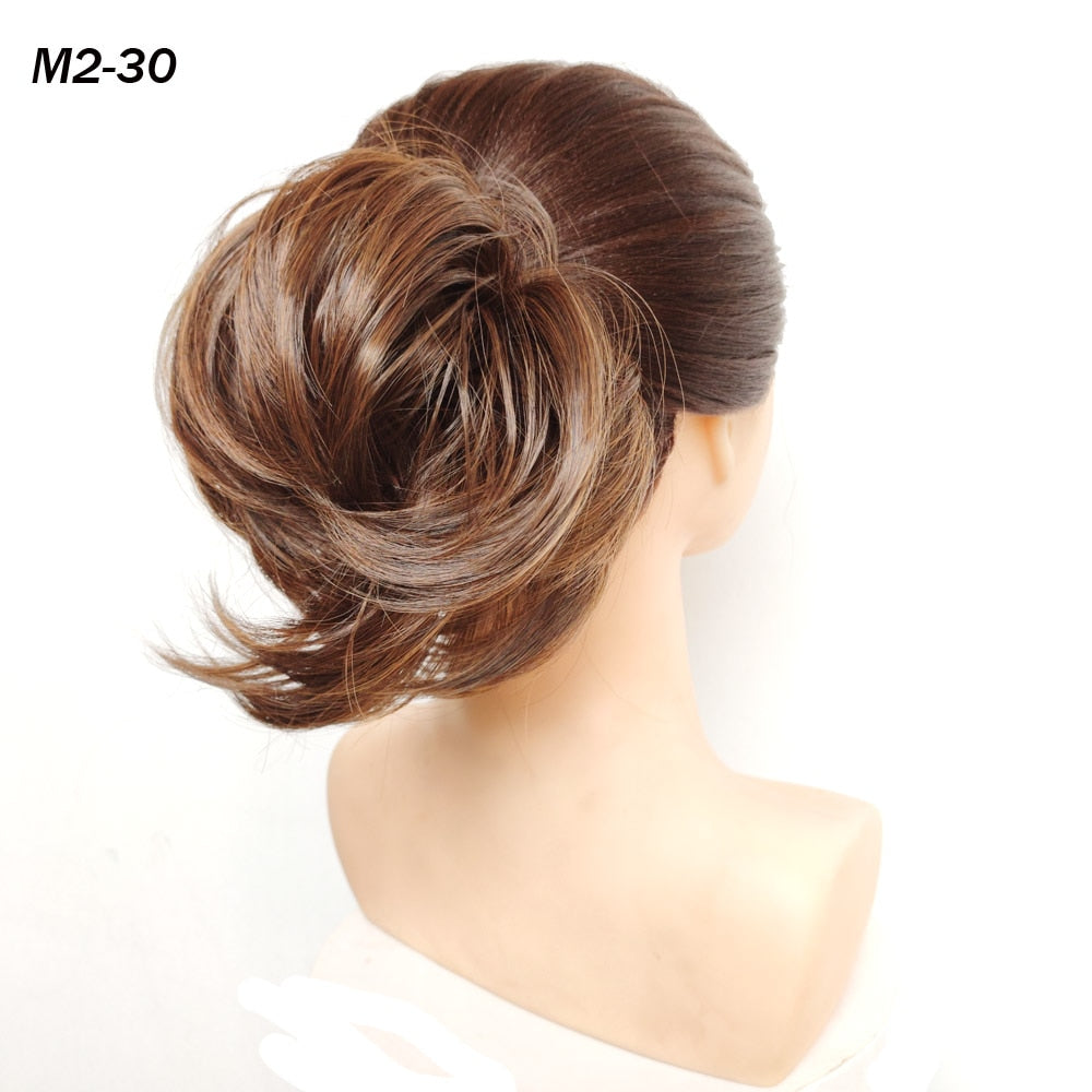 Postiche synthétique en forme de Chignon en désordre, Donut, corde élastique, bande en caoutchouc