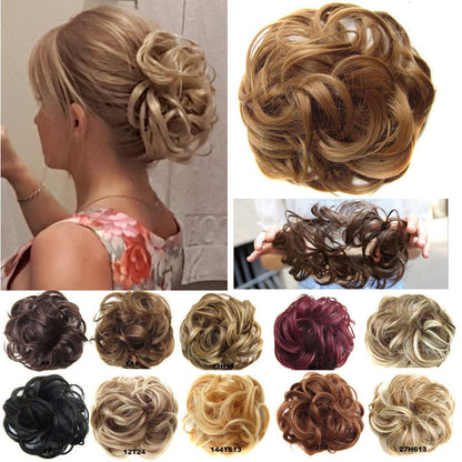 Postiche synthétique en forme de Chignon en désordre, Donut, corde élastique, bande en caoutchouc